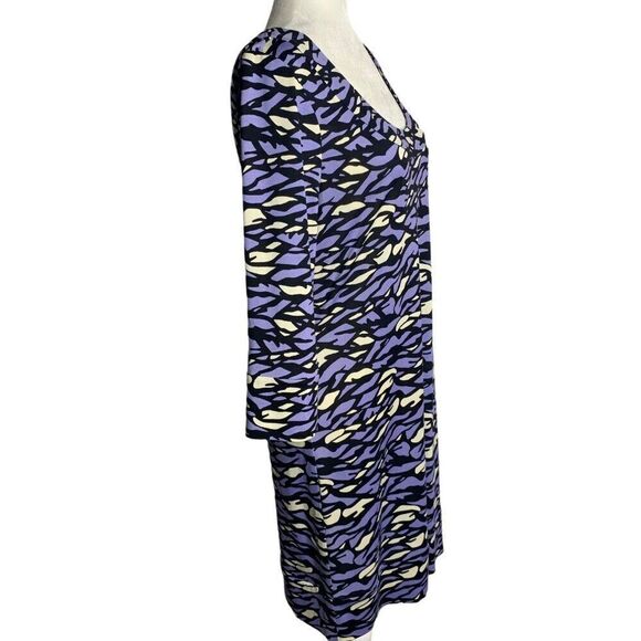 Diane Von Furstenberg Silk Sheath Dress 10 Purple Bell Sleeve Scoop Neck - Picture 5 of 6